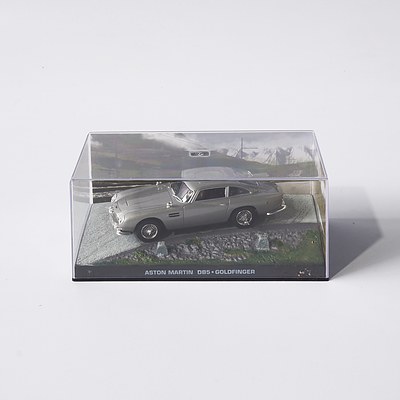Scale Model of Aston Martin from the Movie Goldfinger in Display Case