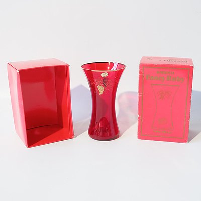 Bohemia Ruby Glass Vase in Original Box