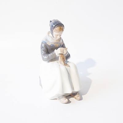Royal Copenhagen Porcelain Figurine of Woman Knitting