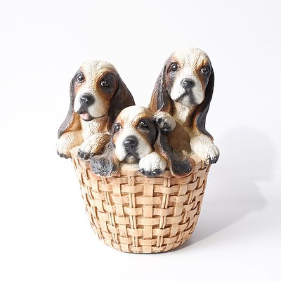 Plaster Puppies in Basket Ornament