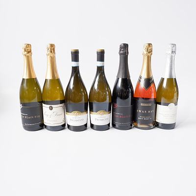 Seven Bottles White Wine Including Swan Bay Brut Rose The Black Pig Sparkling White, the Black Pig Sparkling Shiraz and More