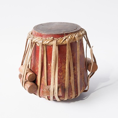 Indian Mangowood and Pigskin Drum Made in Rajasthan