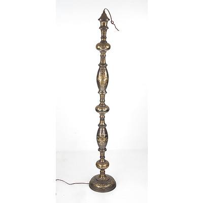 Asian Engraved and Patinated Brass Floor Lamp Base Only