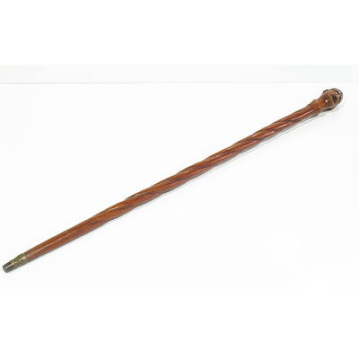 Maori Themed Wooden Walking Stick with Brass Tip