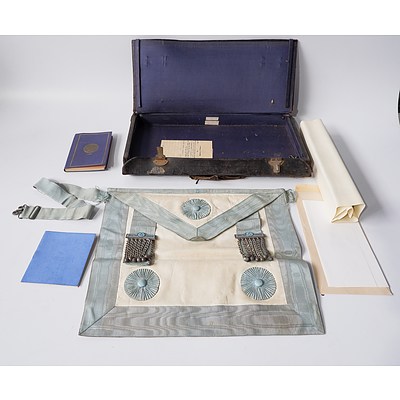 Vintage Masonic Case with Apron and Paperwork