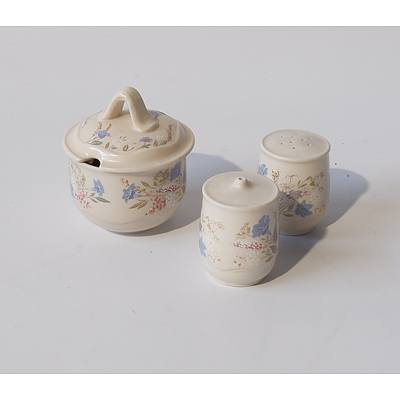 Poole Pottery Sugar Bowl with Lid and Salt and Pepper Shakers