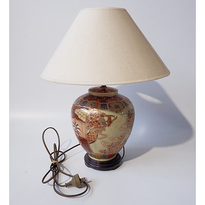 Oriental Polychome and Gilt Ceramic Table Lamp