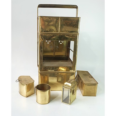 Tall Brass Compartmentalized Food Carrier