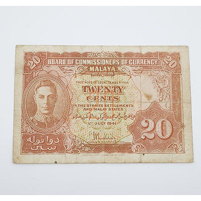 1941 Malaya Twenty Cents Banknote