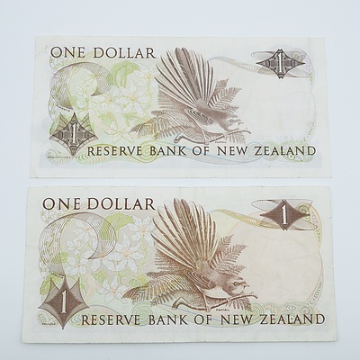 Two New Zealand One Dollar Banknotes