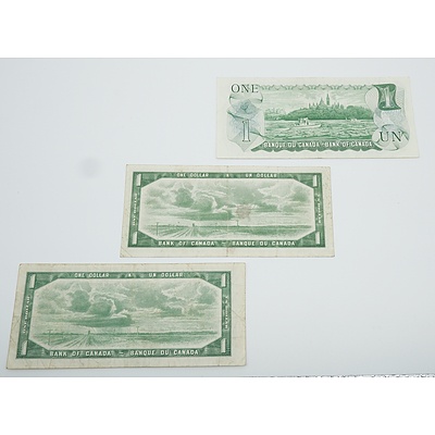 1973 Canada AAA Prefix One Dollar Uncirculated Banknote and Two 1954 Canada One Dollar Banknotes