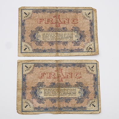 Two France Chambre de Commerce de Moulins et Lapalisse - Un Franc Banknotes