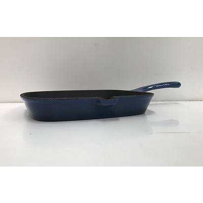 Blue Enamel Simplecook Cast Iron Ridged Griddle Pan