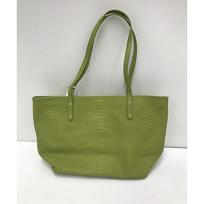 Brand New Gigi New York Lime Green Python Leather Embossed Tote