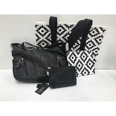 Leather Shoulder Bag with Purse and a Beach Bag Set