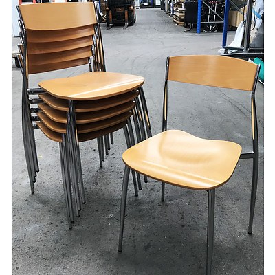 Set of 6 Modern Contoured Oak Chairs