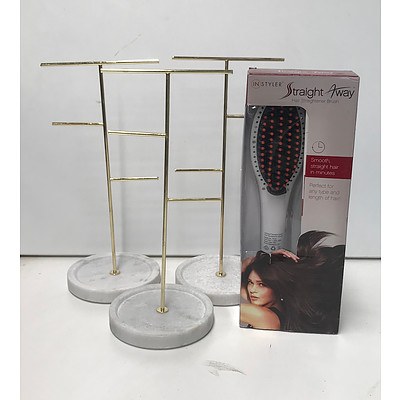 Brand New Insyler Straight Away Hair Straightener Brush & 3x Anko Marble Jewellery Tree's