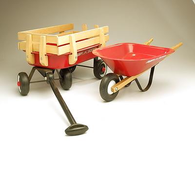 A Model of a Wheelbarrow and a Model of a Pull Wagon by Radio Flyer