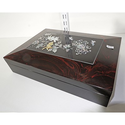 Asian Lacquerware Box with Shell Inlay
