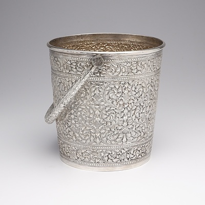 Southeast Asian 900 Silver Ice Bucket with Repousse and Chased Decoration, 577g