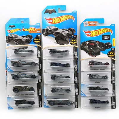 Fourteen Hot Wheels Batman Model Cars, Including Justice League, Dark Knight and More