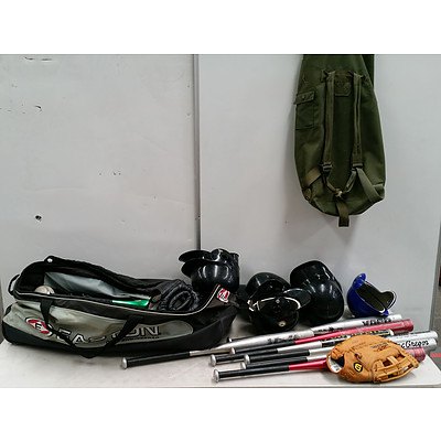 Lot of Assorted Baseball and Softball Equipment in Bag