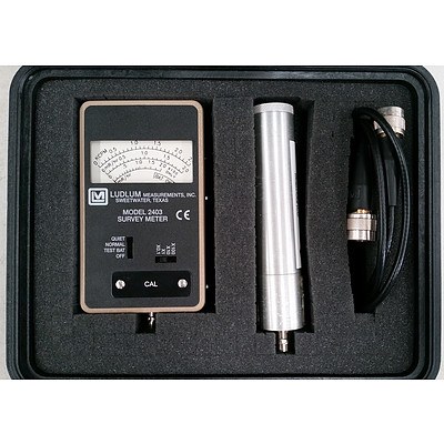 Ludlum Survey Meter Model 2403, Detector Model: 44-38 and Connecting Cable in Watertight Pelican Case