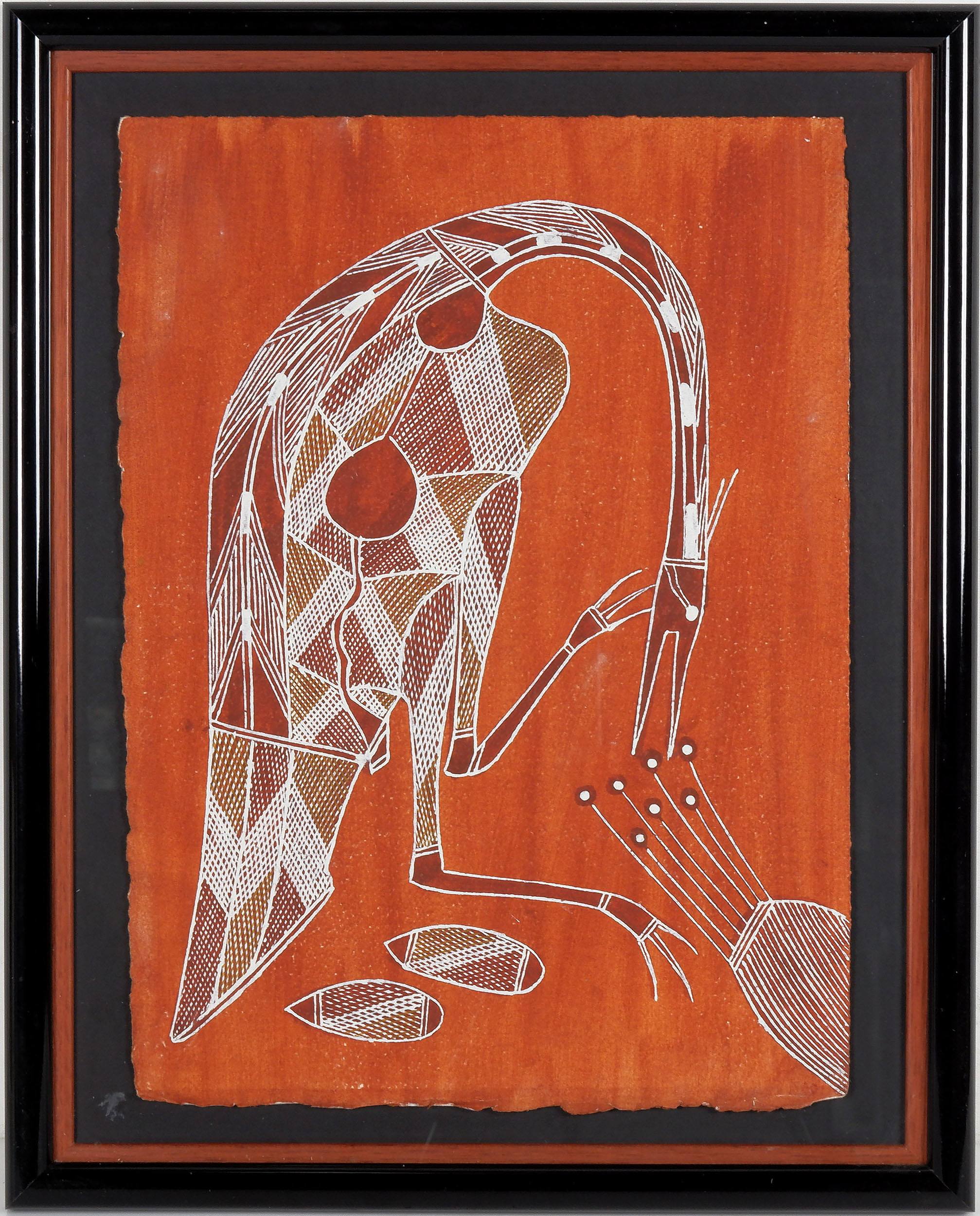 'Bruce Nabegeyo (c.1949-2009) Jabiru, Natural Earth Pigments on Paper'