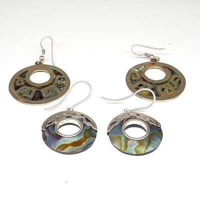 Two Pairs of Paua Shell and Sterling Silver Earrings