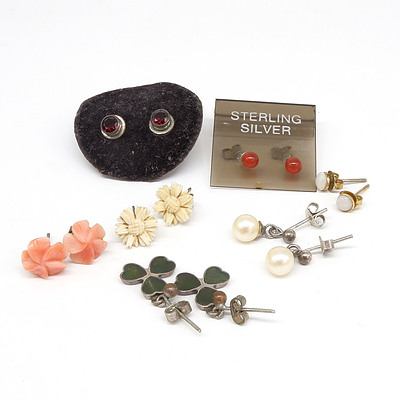 Seven Pairs of Silver and Gemstone Stud Earrings