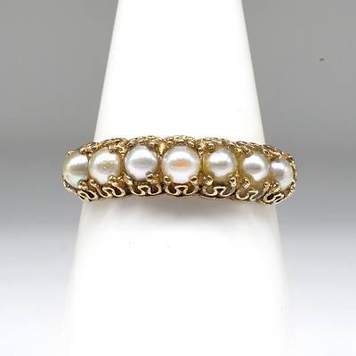 Antique 9ct Yellow Gold and Seed Pearl Ring