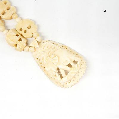 Bone Necklace with Carved Elephants