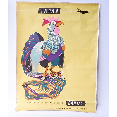 Vintage Qantas Travel Poster forJapan and a Poster of Wales 