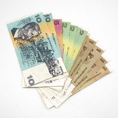 Group of Australian $1, $2, $5, and $10 Paper Notes