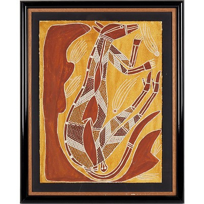 Djawida Nadjongorle (c.1943-2008) Rock Wallaby, Acrylic and Ochre on Paper