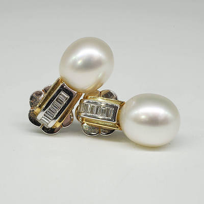 18ct Yellow and White Gold Pearl and Diamond Earrings