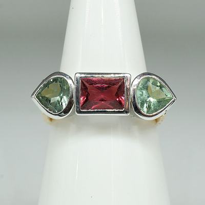 18ct Yellow and White Gold Tourmaline and Rubellite Ring