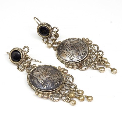 Pair of Filigree Earrings with Sixpence