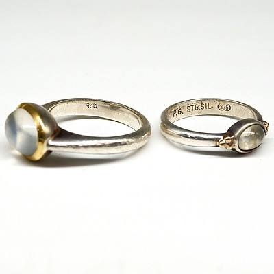 Two Sterling Silver and 9ct Yellow Gold Moonstone Rings