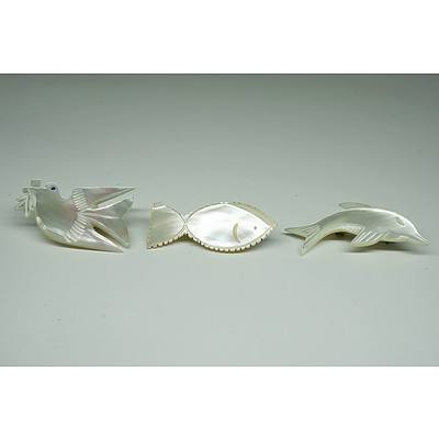 Three Mother of Pearl Brooches