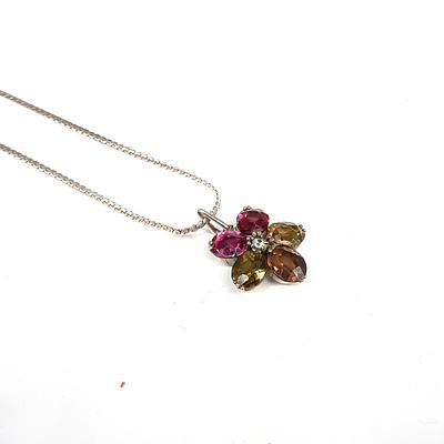 Sterling Silver Pendant with Coloured Gems, Garnet, Citrine and Topaz