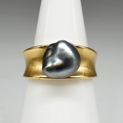 18ct Yellow Gold Tahitian Cultured Pearl Ring, Stamped Creations 