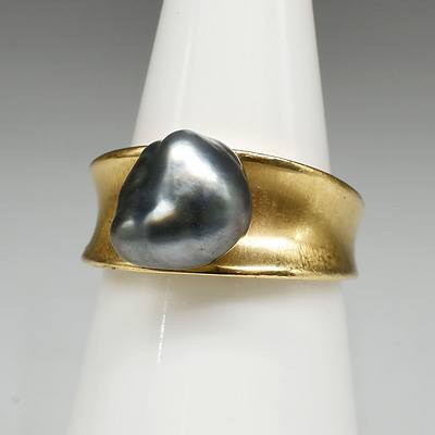 18ct Yellow Gold Tahitian Cultured Pearl Ring, Stamped Creations 