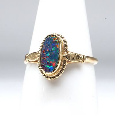 10ct Yellow Gold Ring with Oval Black Opal Doublet