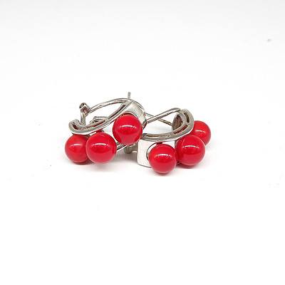Pair of Sterling Silver Earrings with Dyed Red Coral
