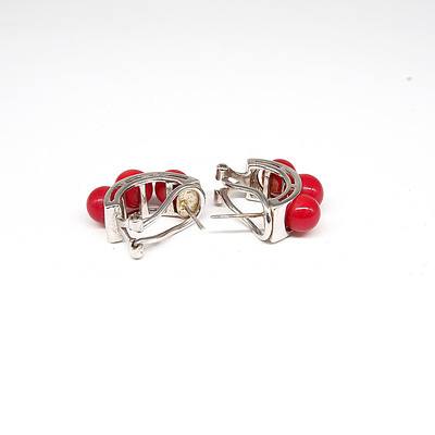 Pair of Sterling Silver Earrings with Dyed Red Coral