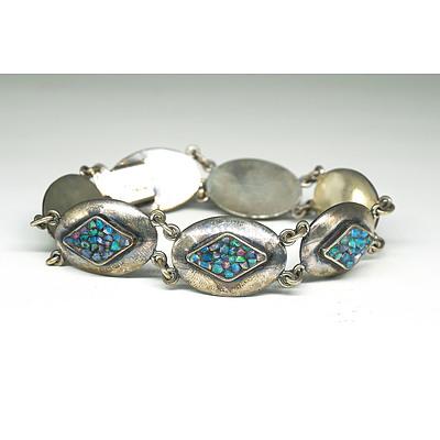 Sterling Silver Scandia Oval Link Bracelet Inlaid with Opal Chips
