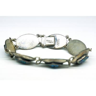 Sterling Silver Scandia Oval Link Bracelet Inlaid with Opal Chips