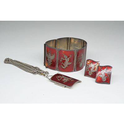 Siam Silver and Enamel Cuff Bracelet and Necklace