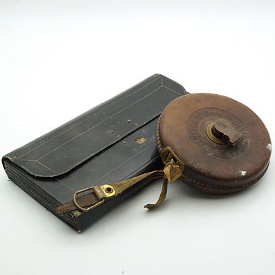 Antique John Sadler Edinburgh Leather Postman's Satchel and a English Dean Measuring Tape